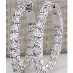 3.50 CTW Natural Diamond Hoop Earrings 18K Solid White Gold