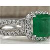 Image 2 : 2.18 CTW Natural Emerald And Diamond Ring 14K Solid White Gold