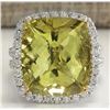 Image 1 : 14.12 CTW Natural Lemon Quartz And Diamond Ring In14K Solid White Gold