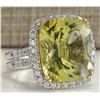Image 2 : 14.12 CTW Natural Lemon Quartz And Diamond Ring In14K Solid White Gold