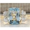 Image 1 : 3.67 CTW Natural Aquamarine And Diamond Ring In 18K Yellow Gold