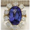 Image 1 : 10.17 CTW Natural Blue Tanzanite And Diamond Ring In 18K Solid Yellow Gold