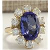 Image 2 : 10.17 CTW Natural Blue Tanzanite And Diamond Ring In 18K Solid Yellow Gold
