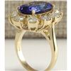 Image 3 : 10.17 CTW Natural Blue Tanzanite And Diamond Ring In 18K Solid Yellow Gold