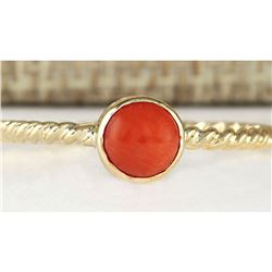 1.00 CTW Natural Coral Ring In 18K Yellow Gold