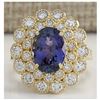 Image 1 : 5.32 CTW Natural Blue Tanzanite And Diamond Ring In 14K Solid Yellow Gold