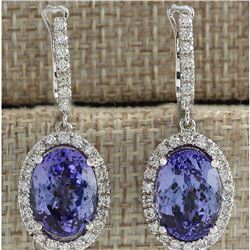 12.15 CTW Natural Tanzanite And Diamond Earrings 14K Solid White Gold