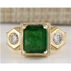 4.68 CTW Natural Emerald And Diamond Ring In 18K Yellow Gold