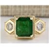 Image 1 : 4.68 CTW Natural Emerald And Diamond Ring In 18K Yellow Gold
