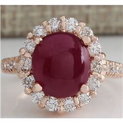 5.42 CTW Natural Ruby Cabochon And Diamond Ring 18K Solid Rose Gold
