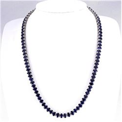 62.00 CTW Natural Blue Sapphire Necklace In 18K White Gold