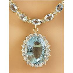37.30 CTW Aquamarine 14K Yellow Gold Diamond Necklace