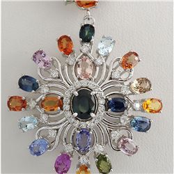 50.97CTW Natural Ceylon Sapphire And Diamond Necklace In 18K White Gold