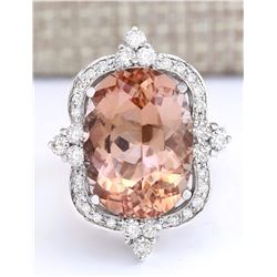 13.51 CTW Natural Morganite And Diamond Ring In 18K White Gold