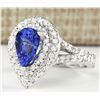 Image 2 : 2.53 CTW Natural Blue Tanzanite And Diamond Ring 14k Solid White Gold