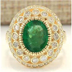 3.45 CTW Natural Emerald And Diamond Ring In 18K Yellow Gold