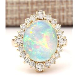 6.53 CTW Natural Opal And Diamond Ring In 14k Yellow Gold