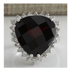18.01CTW Natural Red Garnet And Diamond Ring In14K White Gold