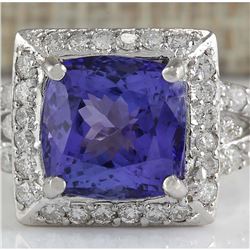 9.10 CTW Natural Blue Tanzanite And Diamond Ring 14K Solid White Gold