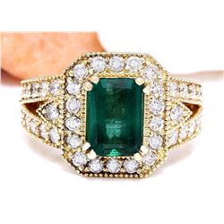 3.50 CTW Natural Emerald 14K Solid Yellow Gold Diamond Ring