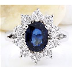 2.38 CTW Natural Sapphire 18K Solid White Gold Diamond Ring