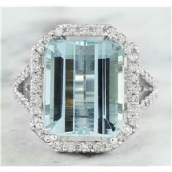 10.30 CTW Aquamarine 18K White Gold Diamond Ring