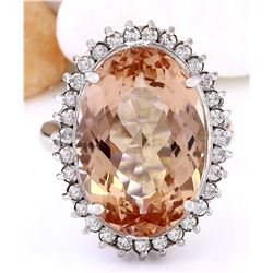 13.12 CTW Natural Morganite 14K Solid White Gold Diamond Ring