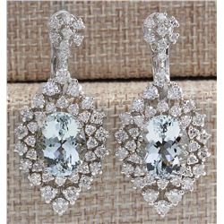 16.73 CTW Natural Aquamarine And Diamond Earrings 18K Solid White Gold