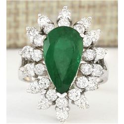 5.20 CTW Natural Emerald And Diamond Ring In 14k White Gold