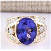 Image 1 : 9.39 CTW Natural Tanzanite And Diamond Ring In 14k Yellow Gold
