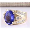 Image 2 : 9.39 CTW Natural Tanzanite And Diamond Ring In 14k Yellow Gold