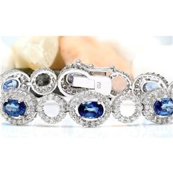 10.58 CTW Natural Sapphire 18K Solid White Gold Diamond Bracelet