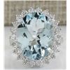 Image 1 : 11.26 CTW Natural Aquamarine And Diamond Ring In 14K Solid White Gold