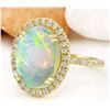 Image 2 : 3.60 CTW Natural Opal 14K Solid Yellow Gold Diamond Ring