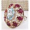 Image 2 : 14.145 CTW Natural Aquamarine Ruby Diamond Ring In 18K Multi-tone Gold