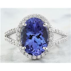 6.10 CTW Tanzanite 18K White Gold Diamond Ring