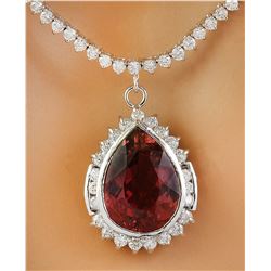14.56 CTW Tourmaline 14K White Gold Diamond Necklace