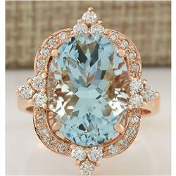 8.27 CTW Natural Aquamarine And Diamond Ring In 18K Rose Gold