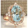 Image 2 : 8.27 CTW Natural Aquamarine And Diamond Ring In 18K Rose Gold