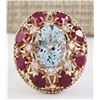 Image 1 : 14.145 CTW Natural Aquamarine Ruby Diamond Ring In 14k Multi-tone Gold