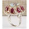 Image 3 : 14.145 CTW Natural Aquamarine Ruby Diamond Ring In 14k Multi-tone Gold