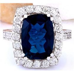 9.10 CTW Natural Topaz 14K Solid White Gold Diamond Ring