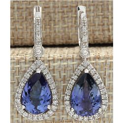 6.65 CTW Natural Tanzanite And Diamond Earrings 14K Solid White Gold