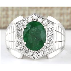 4.63 CTW Natural Emerald And Diamond Ring In 18K White Gold