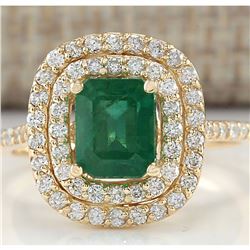 2.33 CTW Natural Emerald And Diamond Ring In 14K Yellow Gold