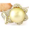 Image 1 : 11.28 mm Gold South Sea Pearl 14K Solid Yellow Gold Diamond Ring