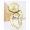 Image 4 : 11.28 mm Gold South Sea Pearl 14K Solid Yellow Gold Diamond Ring