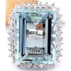 26.28 CTW Natural Aquamarine 18K Solid White Gold Diamond Ring