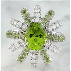 4.80 CTW Peridot 18K White Gold Diamond Ring