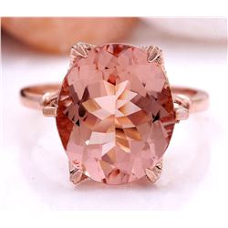 6.25 CTW Natural Morganite 18K Solid Rose Gold Diamond Ring